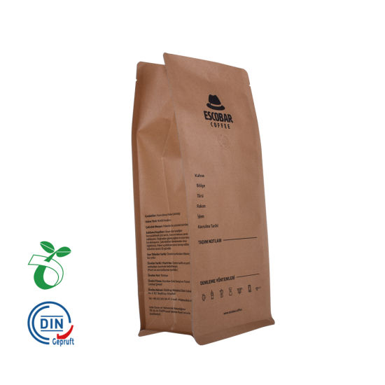 定制印花环保生物降解可堆肥茶咖啡棕色牛皮纸袋