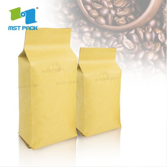 FDA认证定制印刷制造商回收工艺纸铝箔食品级Ziplock单向阀可生物降解咖啡包装袋