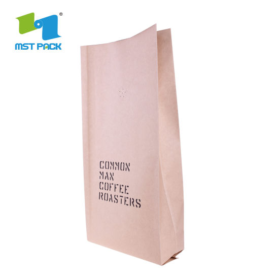 Eco Ecodegradable可再密封的食品级防潮拉链顶部单向脱气阀咖啡包装纸袋