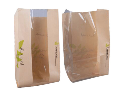 Wholsale Eco牛皮纸包装可生物降解面包袋，带有透明窗口的食物