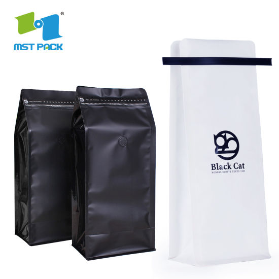 Custo可堆肥单向阀Mylar咖啡袋平底侧边板可生物降解咖啡包装袋，铝箔自封袋